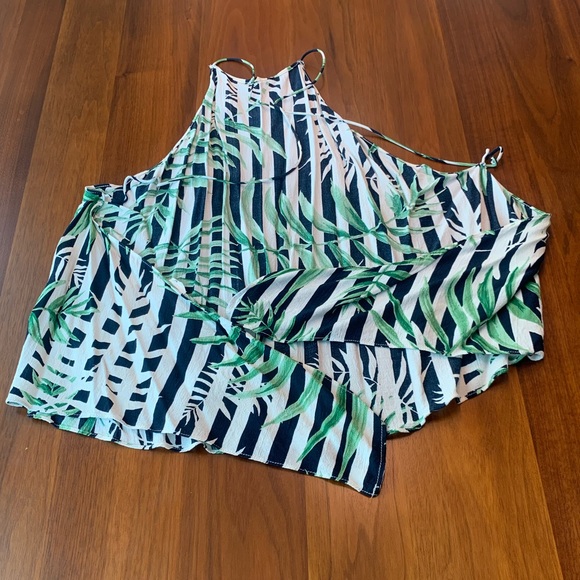 Zara Striped Leaf Print Halter Tank Top - Picture 7 of 9